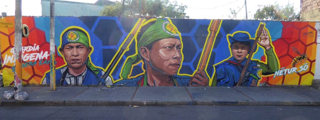 Street art in Bogotá: Guarda Indigena Embera Katio: celebration of indigenous rights by Bulkar, on calle 22 with Cr 27. This is one of my favourites.