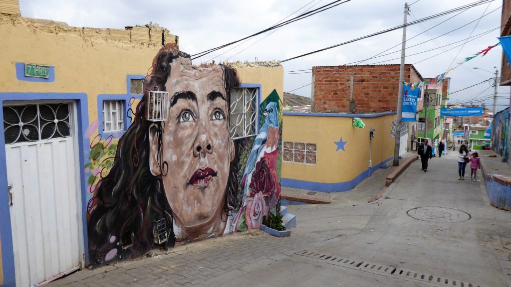 Street art in Bogotá: Murals at the poor barrio of El Paraiso in the far south of Bogotá. You can get here on the Transmicable. 