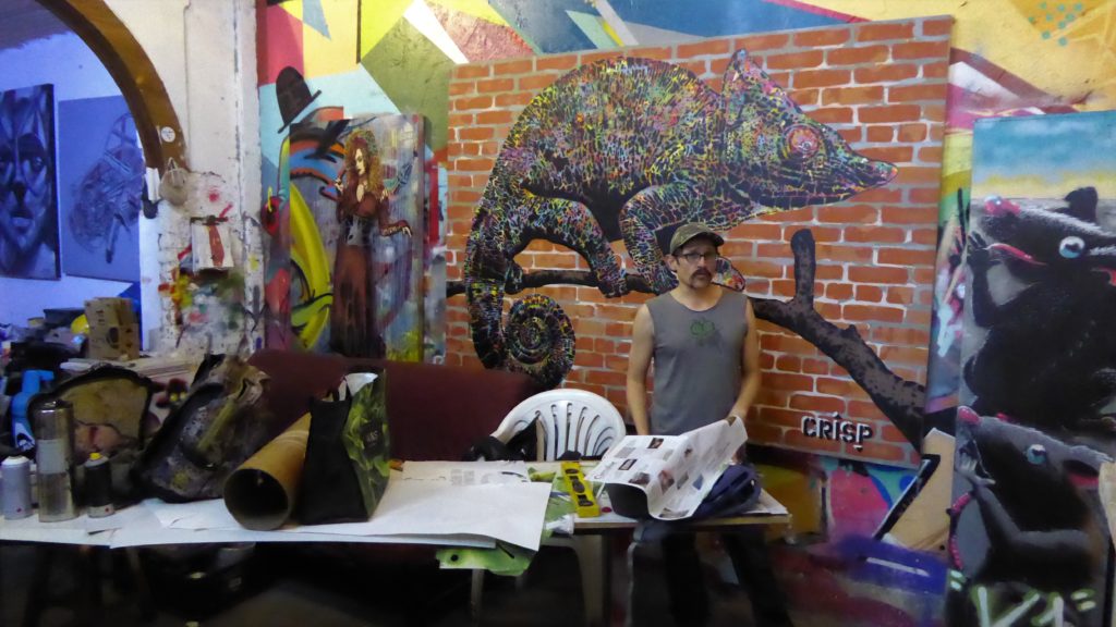 Street art in Bogotá: David, who runs the Visage Gallery,
