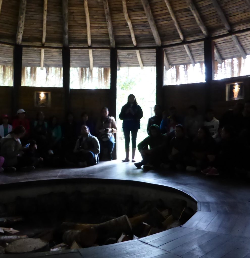Inside a recreation of the traditional Musica maloka house