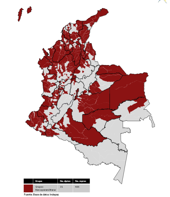 Map of BACRIM presence in Colombia.
