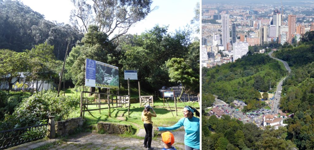 Close to Monserrate, is the start of the Sendero San Francisco - Vicachá trail, left, and the view from the top.
