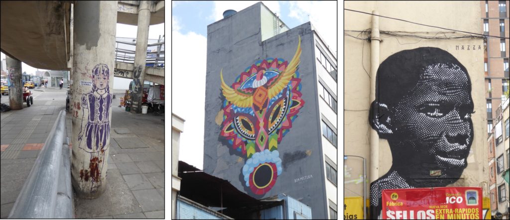 No space too big or small for the street artists of Bogotá. Nazza, right, often portrays victims of conflict in Colombia.