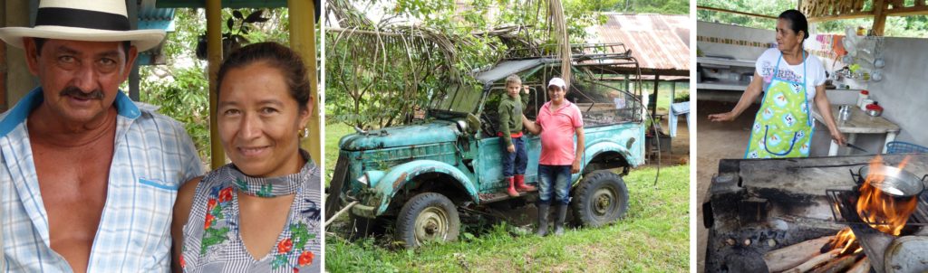 Visiting Guaviare in Colombia. Left: Segundo, and Noralba who showed us around Las Delicias. Mauricio with his ancient Huaz truck, and Cecelia who cooked the best sancocho.