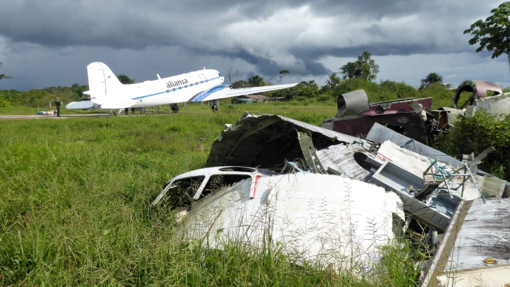 Wreckage by the runway - possible DC-3 - at Tarapacá, Amazonas.