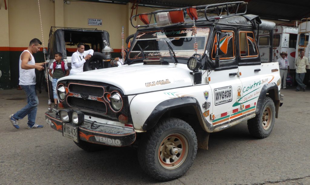 A UAZ 469 in Chaparral, Tolima. Most of these sturdy 4x4s have had engine transplants because of the scarcity of parts for the original UAZ motors.