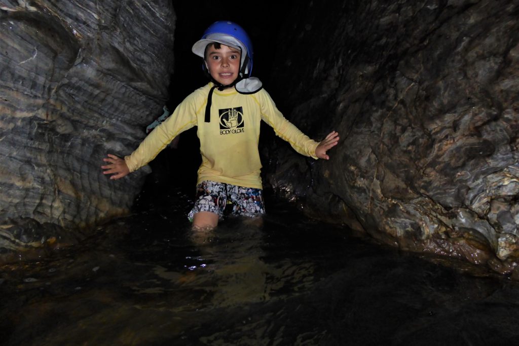 In the Caverna del Condor. Bring good tennis shoes, a good torch, and clothes to get wet in.