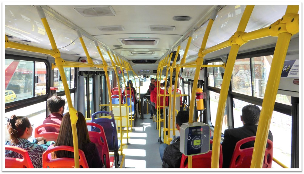 Outside peak hours, Bogotá buses are roomy and comfortable with safety features and good views of the city.
