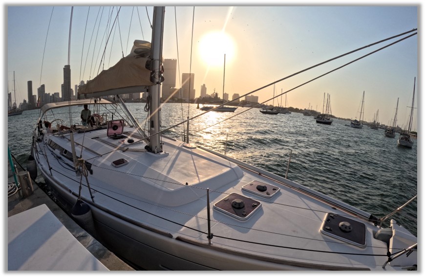 'Rush Slowly', the Dufour 450m yacht in La Manga harbour, Cartagena. 