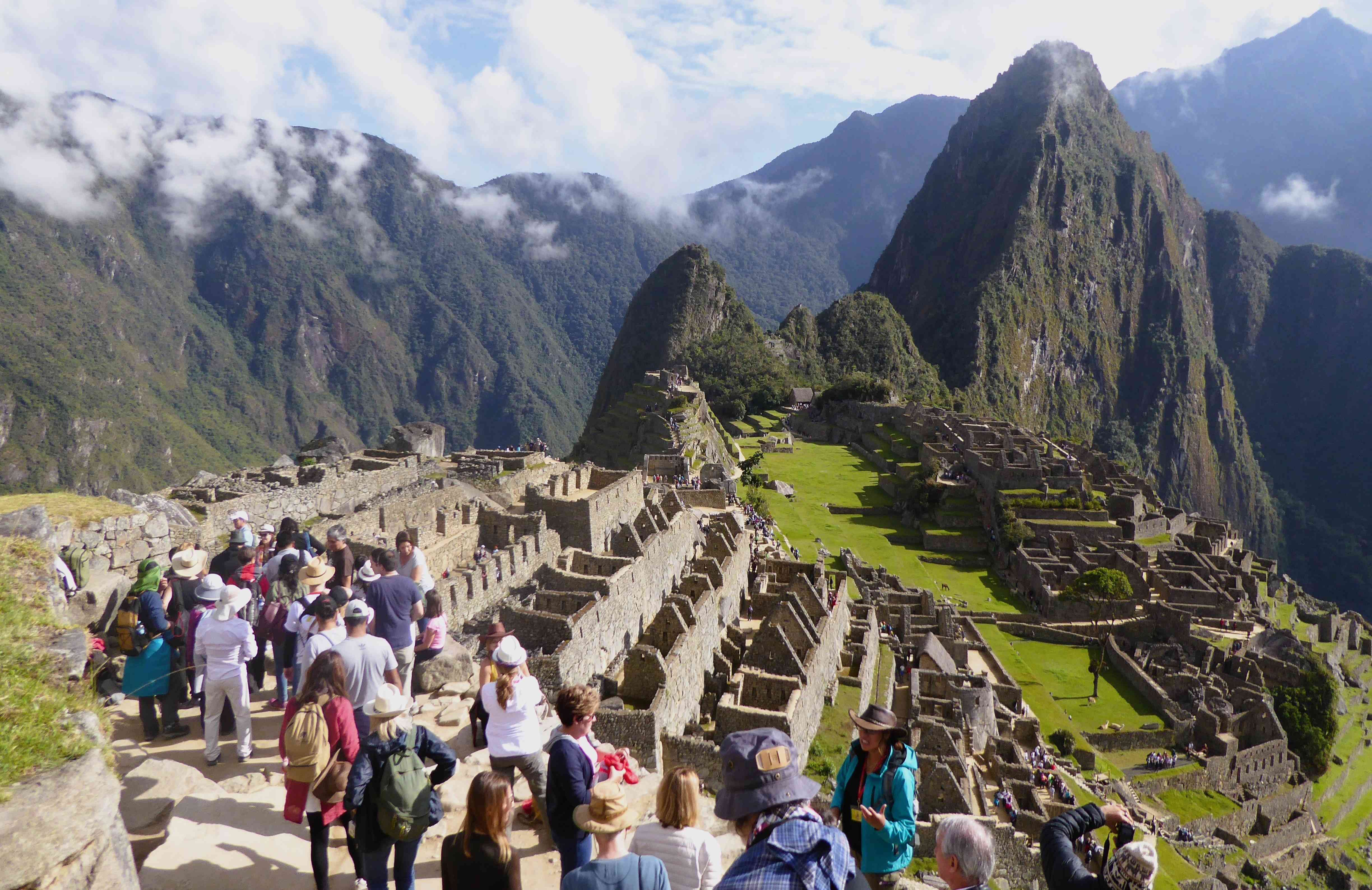 The 'classic view' of Machu Picchu, from the upper terraces. In 2024 visitors were set at 5,000 per day, so expect some crowds. The thrilling peak of Wayna Picchu is behind, worth climbing if you can get a ticket and have a head for heights...