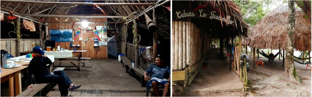 The cabins at Mavecure camp, 2 hours upriver from Inírida, basic but comfortable. Fish is mostly on the menu.