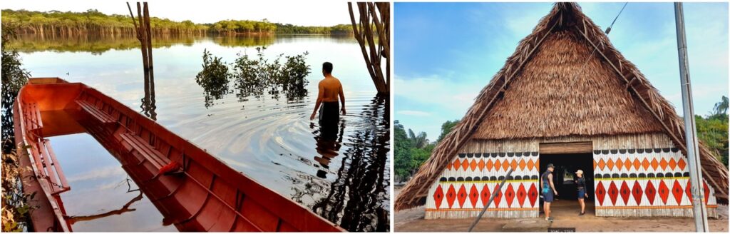 An early morning swim in Laguna de Las Brujas, and the maloka in Concordia, a half hour's walk from Inírida.