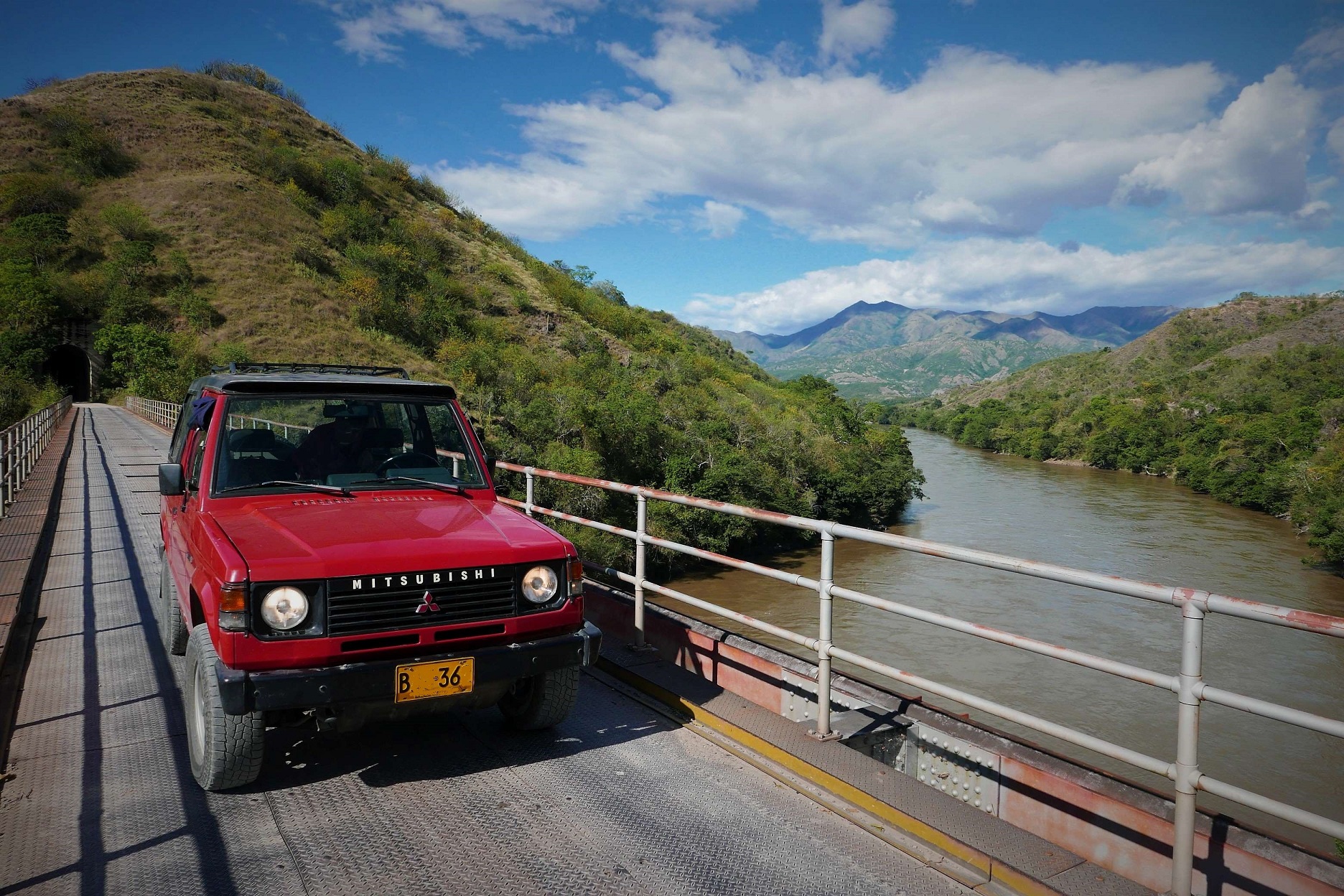 rossing the Rio Magdalena over the old Golondrinas railway bridge in Huila, Colombia.