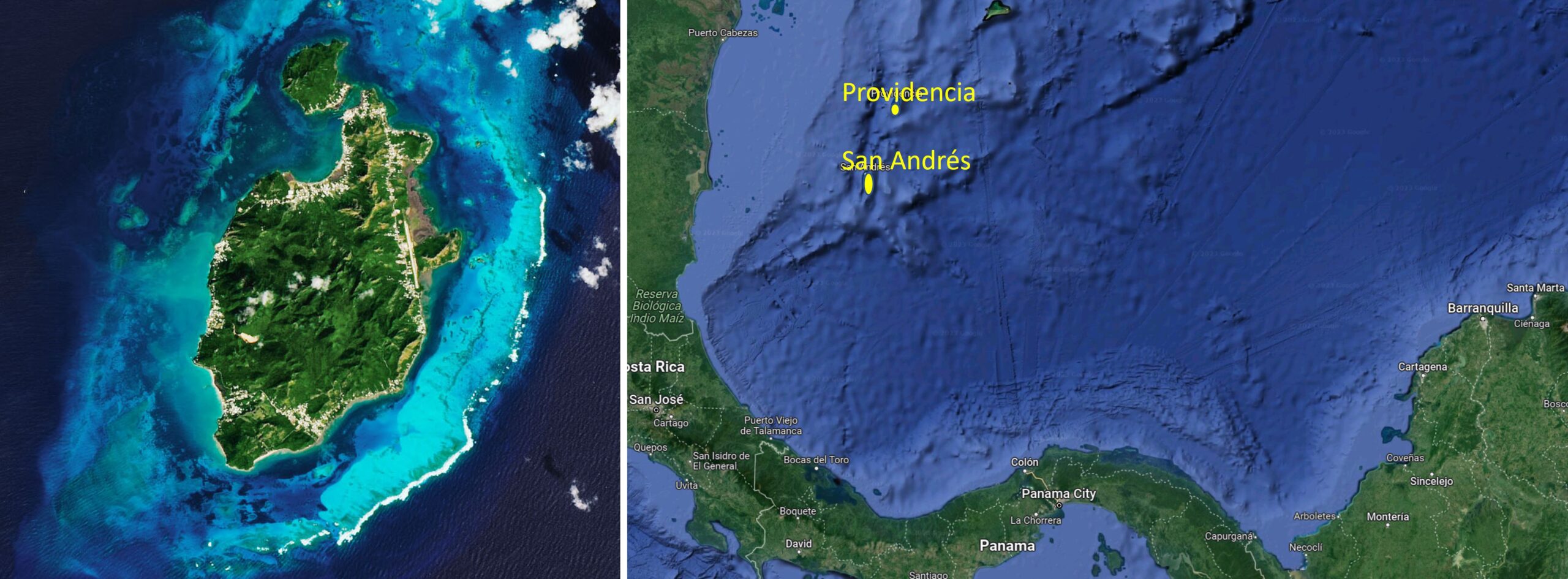 Providencia is 90kms from San Andres, and 900kms from Colombia. The island itself is only 7 kms across, with just 5,000 population.