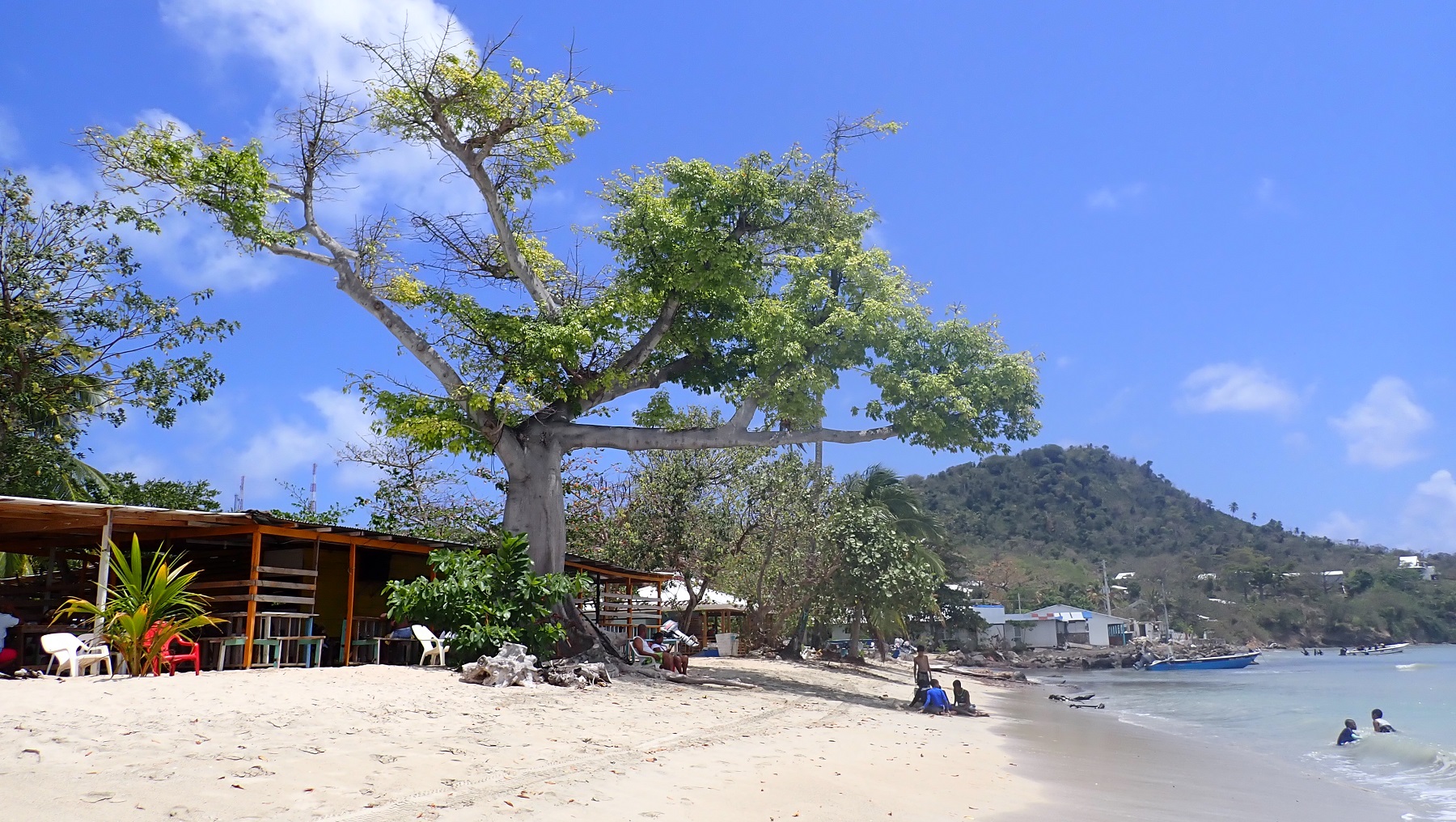 Popular Southwest Bay has sheltered sand beaches with hostels and restaurants. 