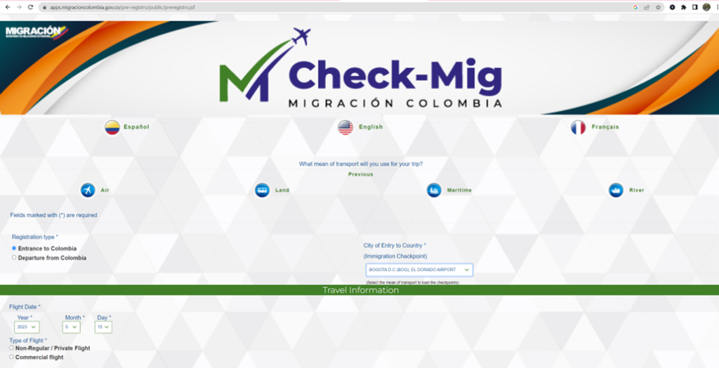 Colombia’s CheckMig the online form for international air travellers